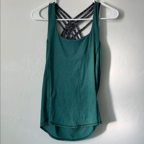 Lululemon Wild Tank Heathered Forage Teal Dramatic Static White Black Size 2 - Picture 3 of 6